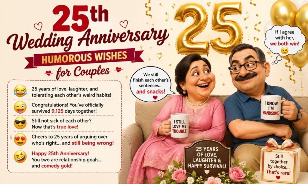 25th Wedding Anniversary Humorous Wishes for Couples